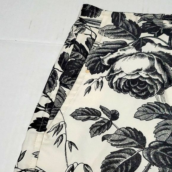 Express Stretch Cream Floral Straight Leg Casual Summer Ankle Pants - Picture 4 of 11